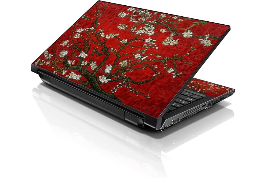 LSS 17 17.3 Inches Laptop Notebook Skin Sticker with 2 Wrist Pads - Reusable Cover Protector Vinyl Sticker Cover Decal Fits 17" - 19" HP Asus Acer Samsung - Red Almond Trees Pattern