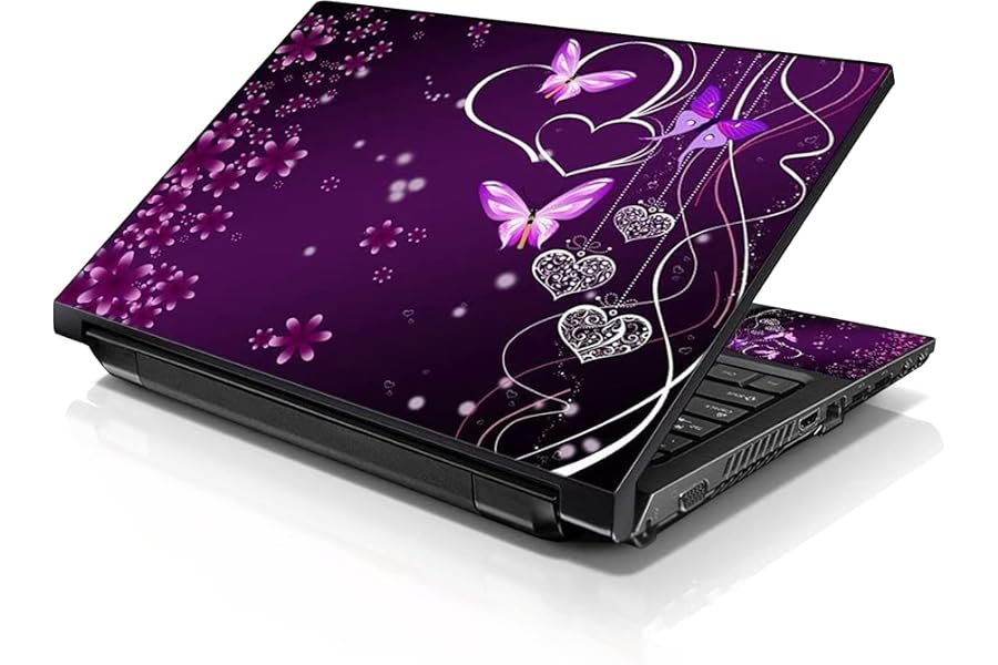 LSS 17-17.3" Laptop Notebook Skin Sticker Cover Art Decal Fits 16.5" 17" 17.3" 18.4" 19" HP Dell Lenovo Apple Asus Acer Compaq (Free 2 Wrist Pad) Purple Heart Butterfly