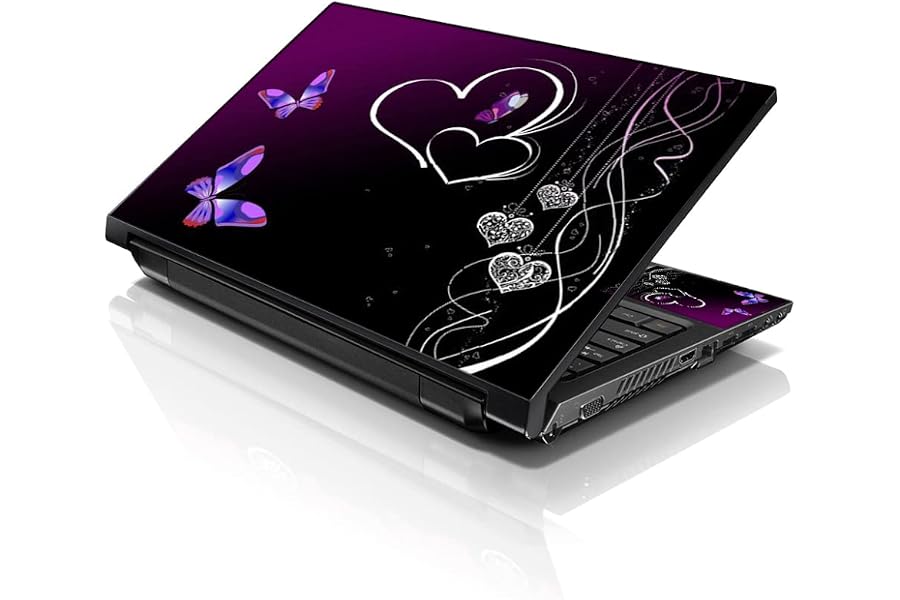 LSS Laptop 17-17.3" Skin Cover with Colorful Purple Butterfly Heart Floral Pattern for HP Dell Lenovo Apple Asus Acer Compaq