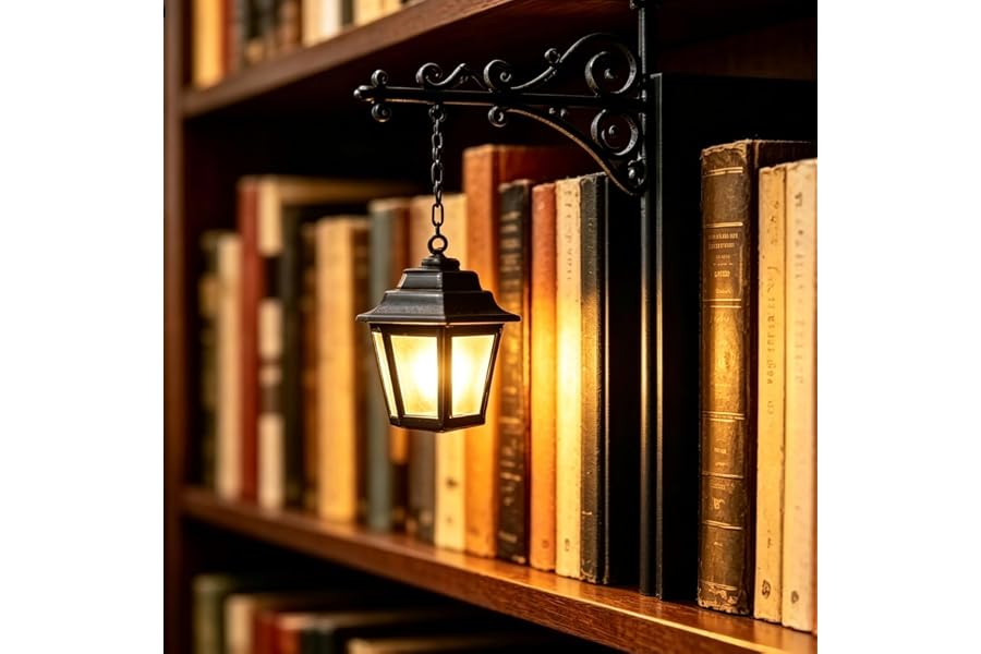 Library Lantern Decorative Bookshelf Lamp, Vintage LED Book Nook Light, Portable Table Desk Luminaire for Bookworms, Home Library, Study and Reading Corner