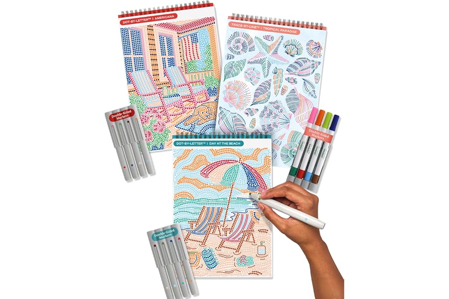 Lifelines FlowArt Activity Pads, 3-Pack - Guided Dot & Trace Art Meditations with Markers - 12 Double-Sided Markers & 60 Scen