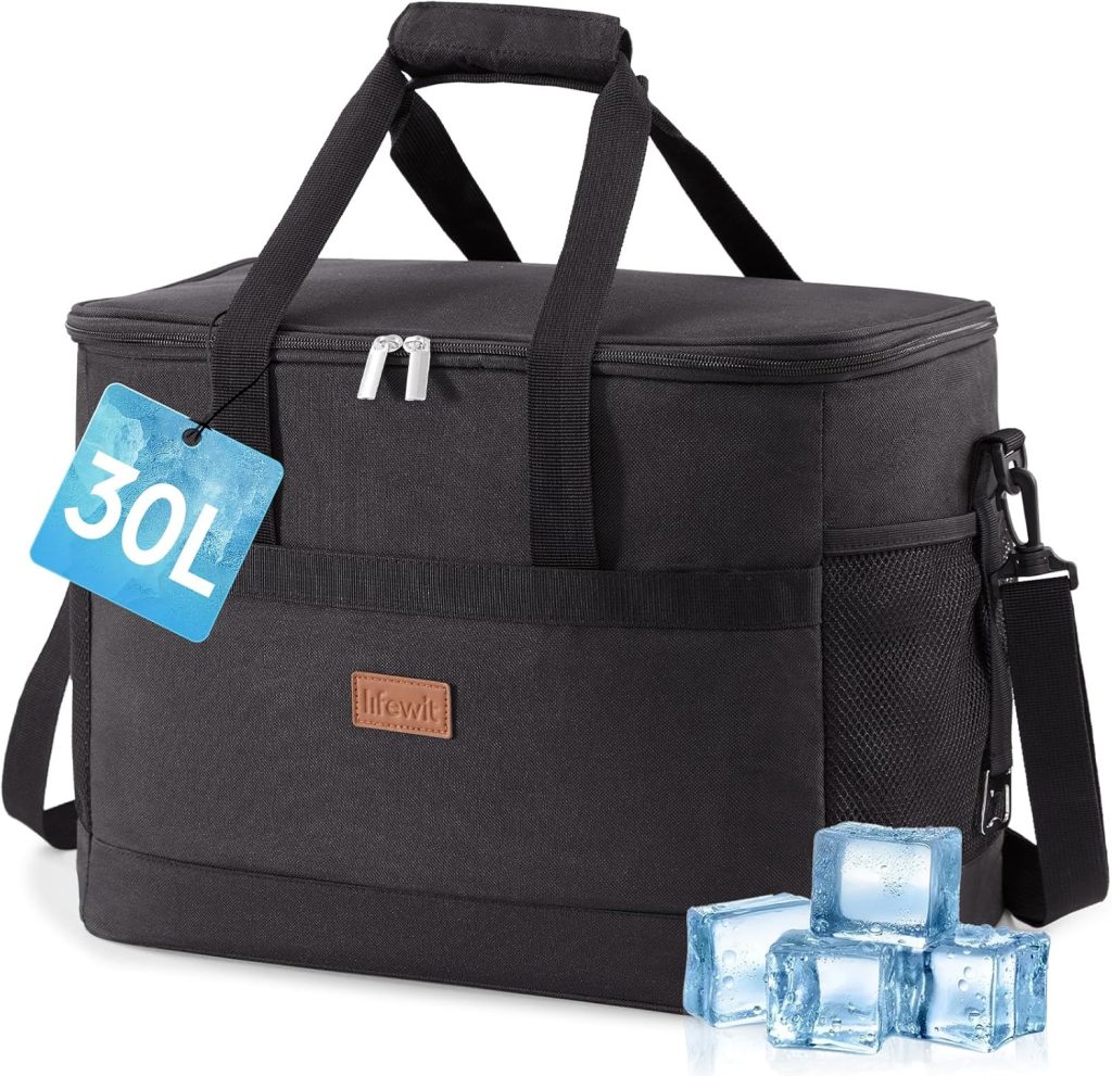 Lifewit Sac Isotherme 30L, Grand Format Glaciere Souple Isothermes, Portable Sacs Isotherm Courses Surgelés pour Voyage, Pique Nique, Camping, Plage, Noir