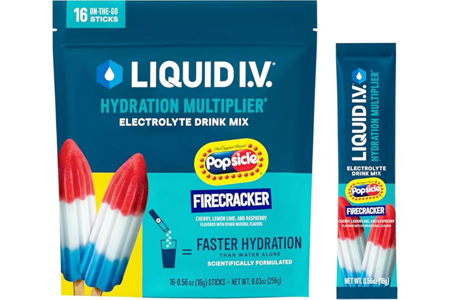 Liquid I.V. Hydration Electrolytes, Firecracker, 16 Count | Scientifically Formulated | Clinically Proven Hydration |No Artificial Sweeteners | Non-GMO | Vegan | Powder Drink Mix