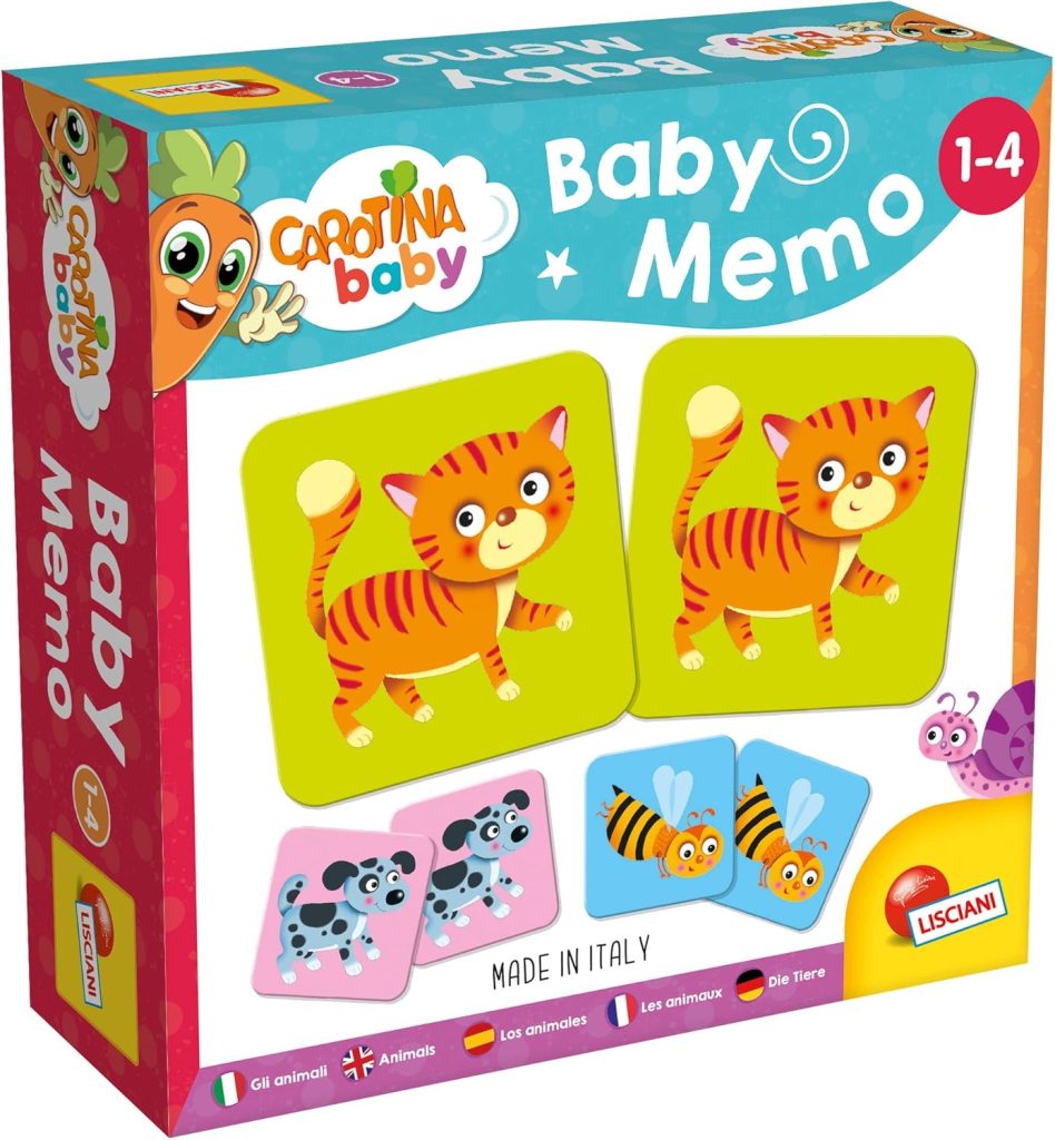 Lisciani - Baby Memo - Los Animales - Juego de Sociedad Educativo - Juego de Memoria y Reflexión - 24 Cartas - Para Niños de 1 a 4 años de edad - CAROTINA BABY