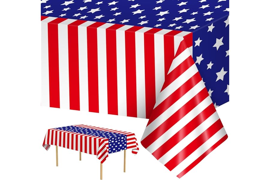 Litmitfu 3 Pcs Patriotic Tablecloth 4th of July Decorations - Disposable Plastic Patriotic Themed Table Cover for July 4th Decoration Memorial Independence Day Party Supplies Table Decor, 108x54 Inch