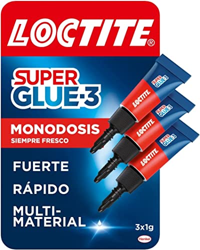 Loctite Super Glue-3 Monodosis Transparente 3x1g - Pegamento Instantáneo Universal, Fuerte y Rápido - Resistente al Agua, Lavavajillas, Golpes, Temperaturas Extremas - Fórmula Antigoteo