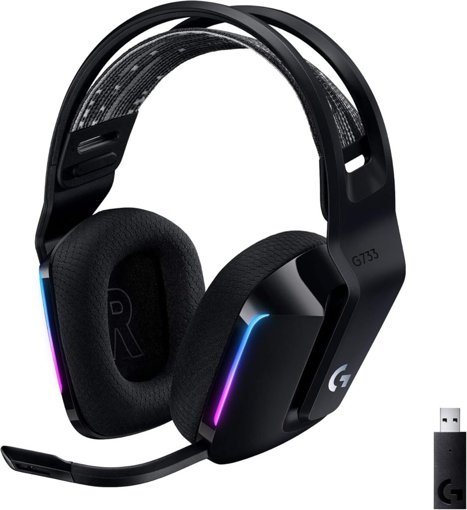 Logitech G733 Lightspeed Auriculares con Micrófono Inalámbricos para Gaming con Diadema con Suspensión, LIGHTSYNC RGB, Tecnología de Micrófono Blue Vo!CE, Ligeros, 29h de batería,PS4, PS5, PC - Negro