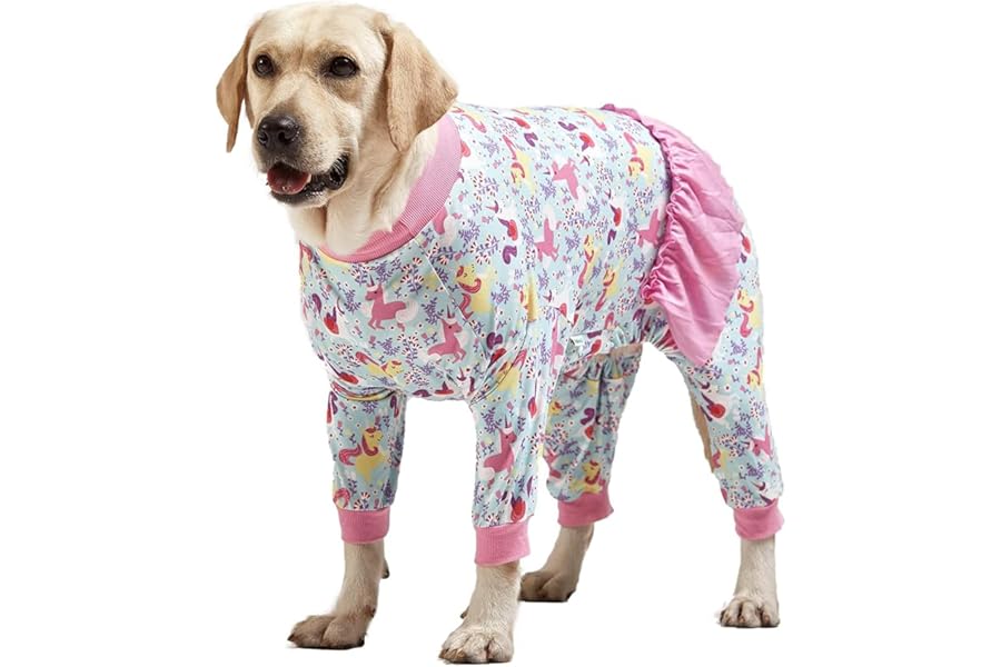 LovinPet Large Breed Dog Pajamas Onesie, Lightweight Stretchy Knit Dog Jammies, Unicorn Seafoam Print, Stop Shedding for Dogs, Pet Pajamas for Dogs, Pet PJ's, 3XL