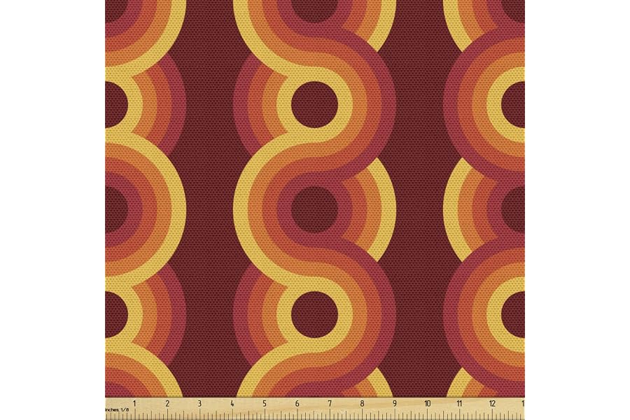 Lunarable Geometric Fabric by The Yard, Circle Shaped Overlapping Round Forms Gradient Retro Pop Art Graphic Print, Decorative Fabric for Upholstery and Home Accents, 2 Yards, Burgundy Yellow