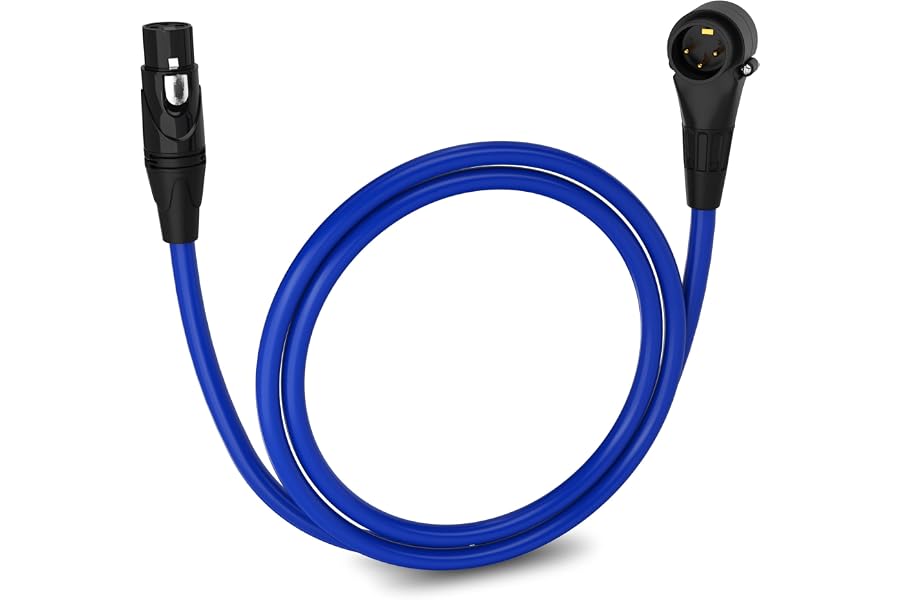 LyxPro 3 Feet Right Angle XLR Male to Female 3 Pin Mic Cord for Powered Speakers Audio Interface Professional Pro Audio Performance Camcorders DSLR Video Cameras and Recording Devices - Blue