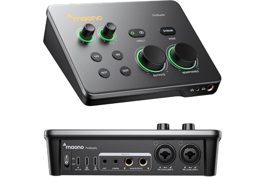 MAONO P2 Hybrid USB Audio Interface Dual XLR for PC Phone iPad Guitar | 56dB Gain, Loopback, Mute, ASIO, Routing Software Features, for Podcast, Streaming, Mobile Music Recording, Content Creation