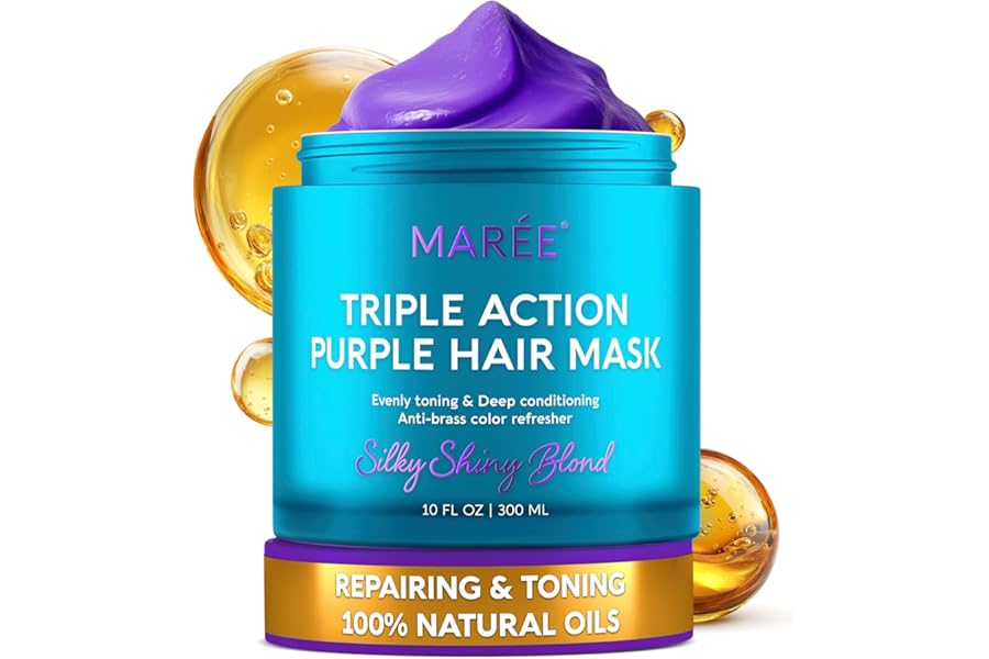 MAREE Deep Conditioning Hair Mask for Damaged Hair Treatment – Keratin Hair Care for Hydrating Growth Repair Moisturizing – Dry Curly Color Refreshing – 10 Fl Oz, Purple