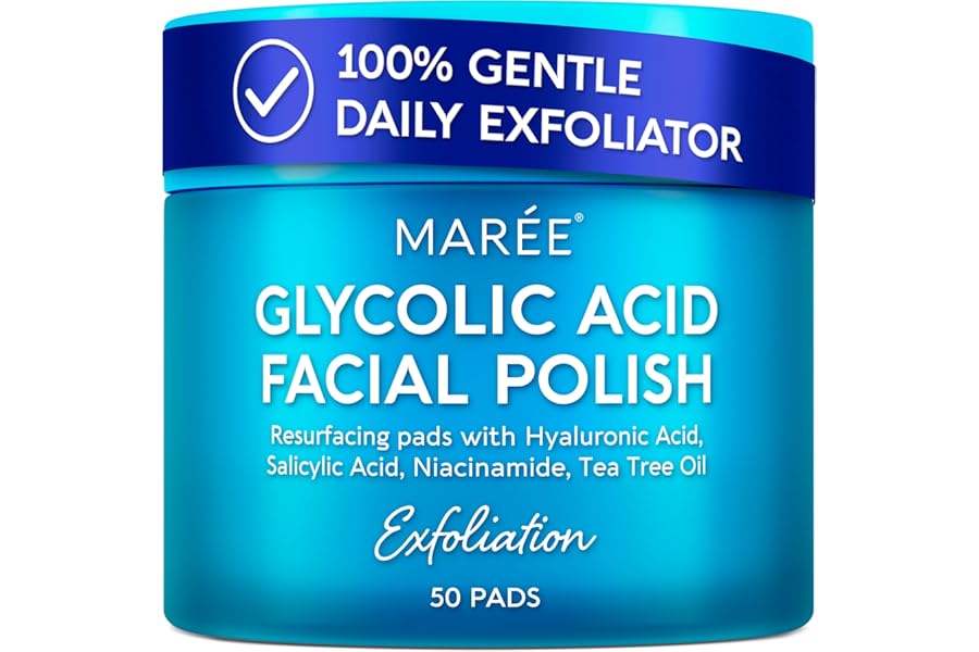 MAREE Glycolic Acid Pads - Toner Pads for Face Cleansing - Exfoliating Pad with Tea Tree Oil, Salicylic Acid & Vitamins E, B3