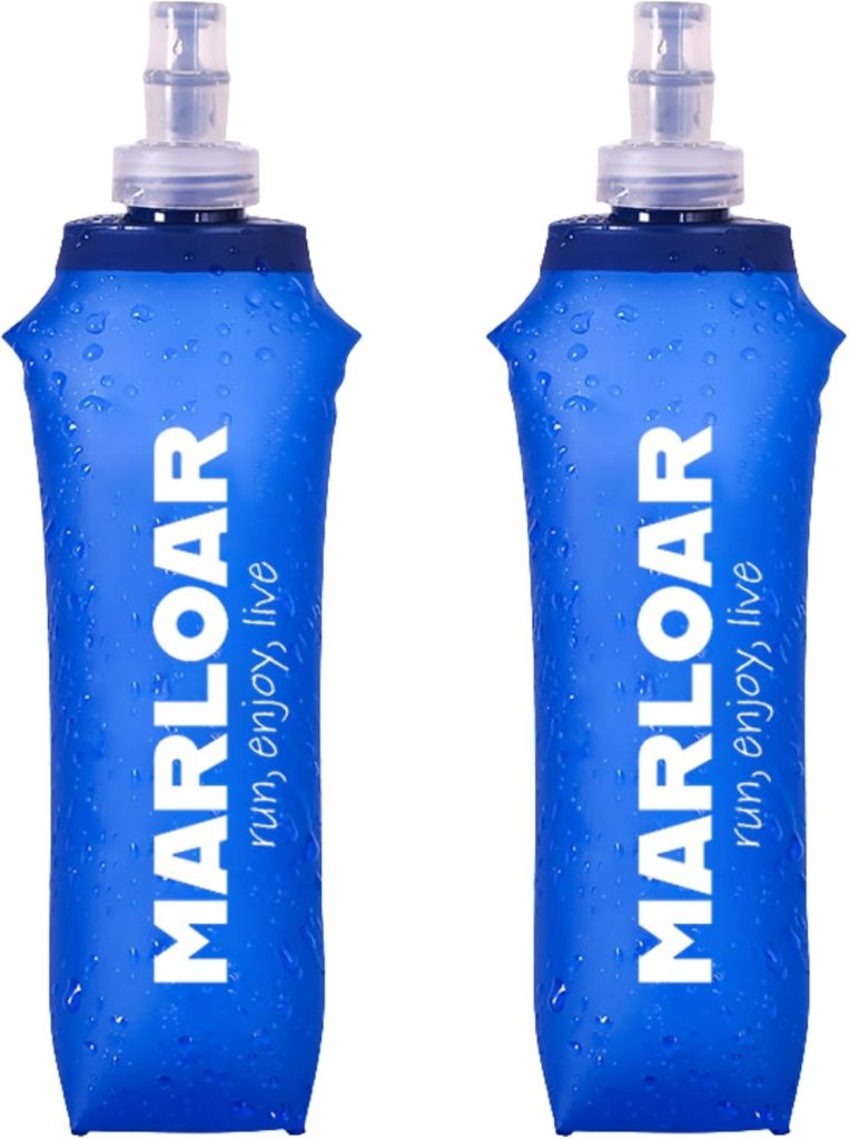 MARLOAR Flasque Running 500ml Bleu – Pack de 2 Gourdes Souples et Pliables – Idéal pour Course à Pied, Trail et Randonnée – Sans BPA