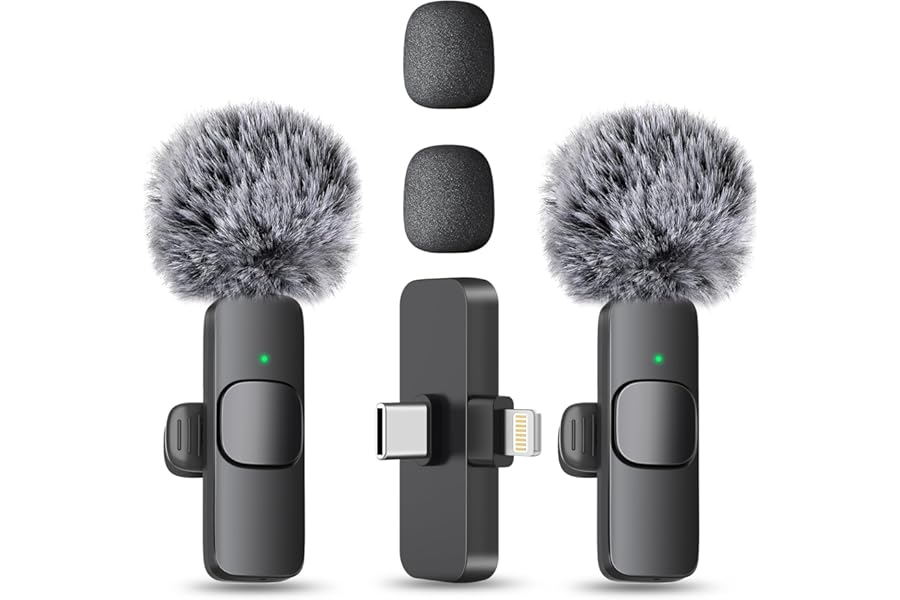 MAYBESTA Wireless Mini Microphone for iPhone, Android Phone - 2 Pack Lavalier Lapel Mic for Audio Video Recording - Clip on Content Creator Microphones for YouTube Tiktok Podcast Vlogging