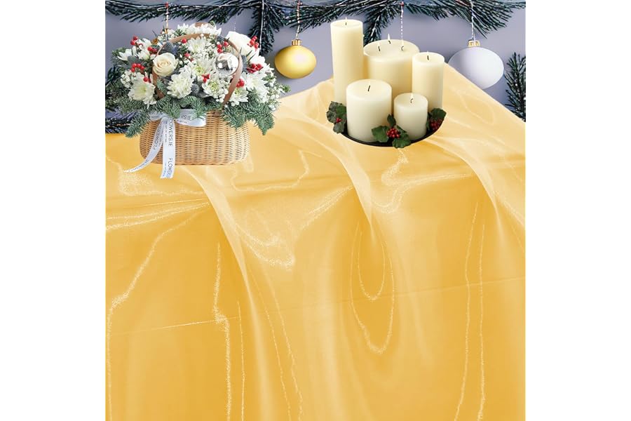 MDS® Pack of 5 Yard Sheer Organza Fabric for Wedding Party Home Event Banquet Decorations, Backdrop Curtain Craft Dress Sewing Fashion DIY Crystal Organza Tulle Fabric Bolt 44” Wide - Gold