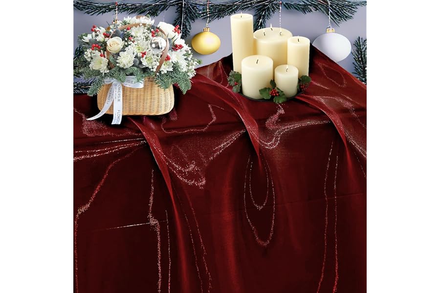 MDS® Pack of 5 Yard Sheer Organza Fabric for Wedding Party Home Event Banquet Decorations, Backdrop Curtain Craft Dress Sewing Fashion DIY Crystal Organza Tulle Fabric Bolt 44” Wide - Burgundy