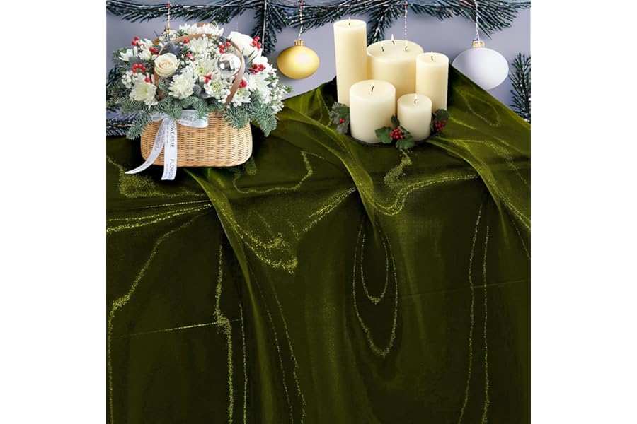 MDS® Pack of 5 Yard Sheer Organza Fabric for Wedding Party Home Event Banquet Decorations, Backdrop Curtain Craft Dress Sewing Fashion DIY Crystal Organza Tulle Fabric Bolt 44” Wide - Olive Green