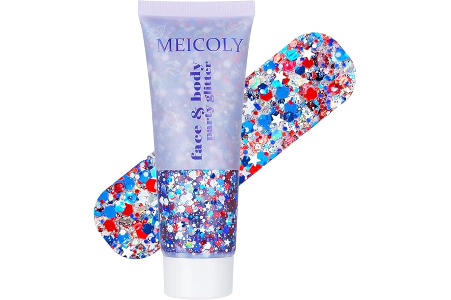 MEICOLY 250th Red White and Blue Patriotic Face Glitter,Fourth of July Star Hair Glitter,4th of July Outfits for Women,USA Flag Body Glitter for Independence Day Veterans Day