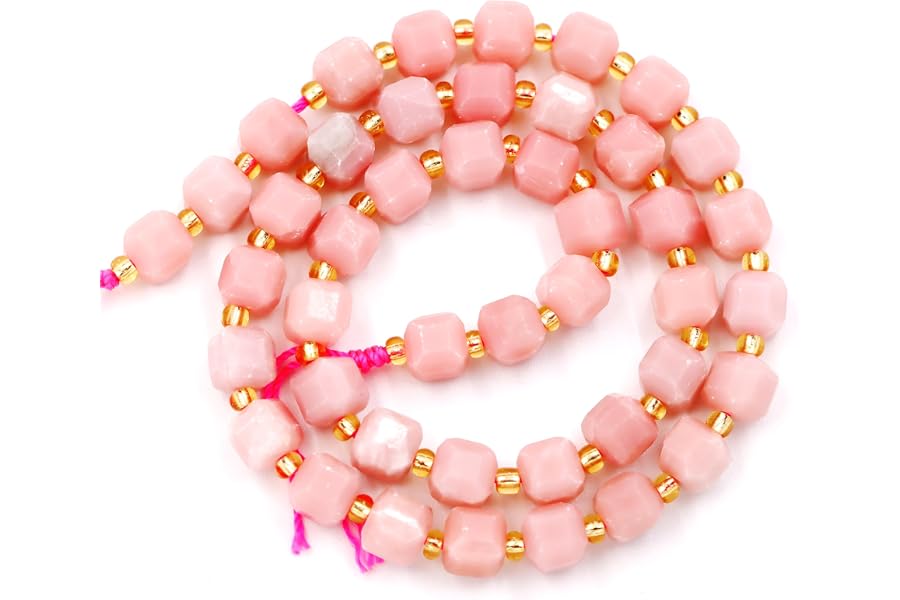 Malahill Wholesale Natural Faceted Stone Beads for Jewelry Making Sold per Bag 5 Strands Inside Cube China Pink Opal 6mm