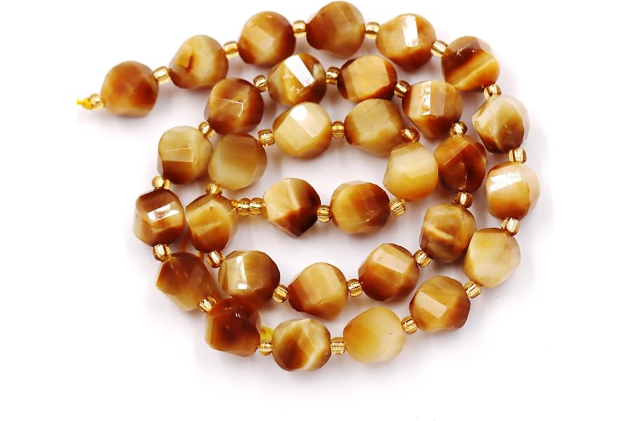 Malahill Wholesale Natural Stone Beads for DIY Jewelry Making Sold per Bag 5 Strands and one roll Cord Inside Faceted S Shape Golden Tiger's Eye 10mm