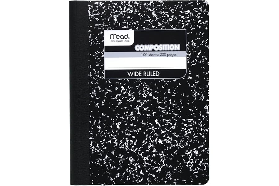 Mead Composition Notebook, Wide Ruled Paper, 7.5" x 9.75", 100 Sheets, Black Marble (09910)