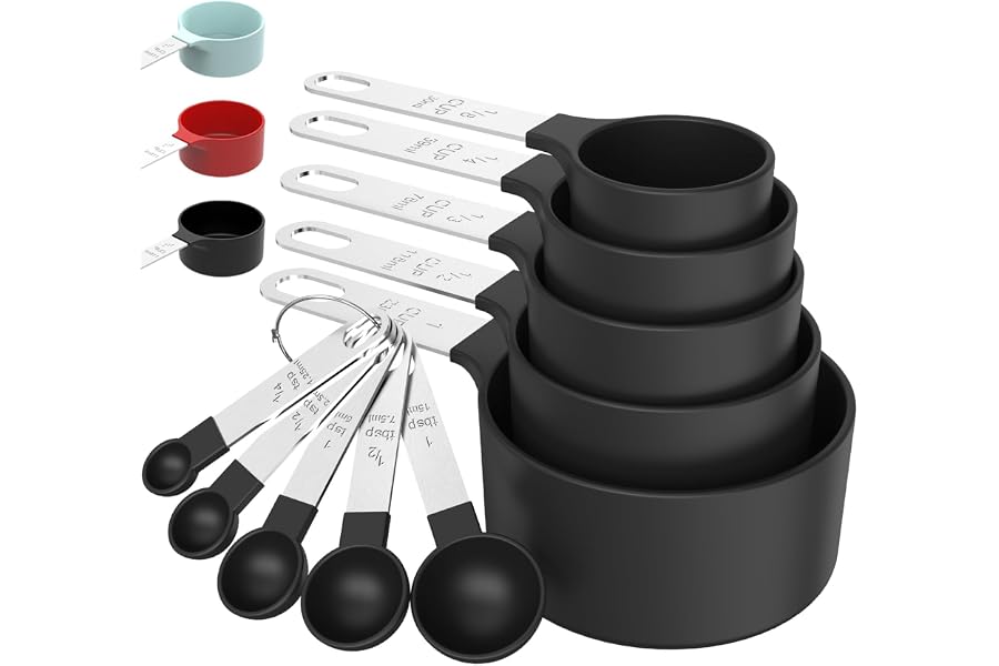 Measuring Cups & Spoons Set, Stackable Cups and Spoons | Nesting Measure Cups with Stainless Steel Handle, Kitchen Gadgets for Cooking & Baking (Black)