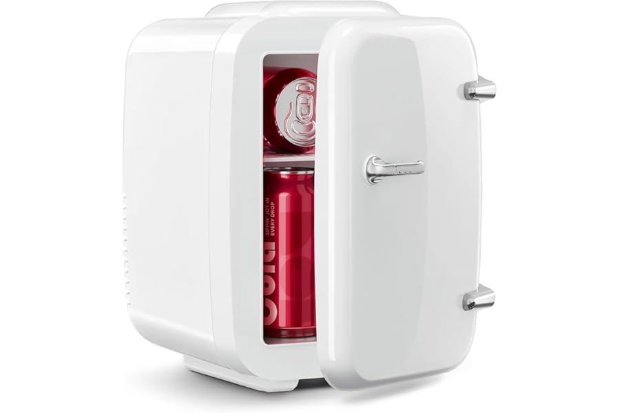 Mini Fridge for Bedroom - 4 Liter/6 Can Mini Makeup Fridge, 110V AC/ 12V DC Portable Thermoelectric Cooler&Warmer for Skincar