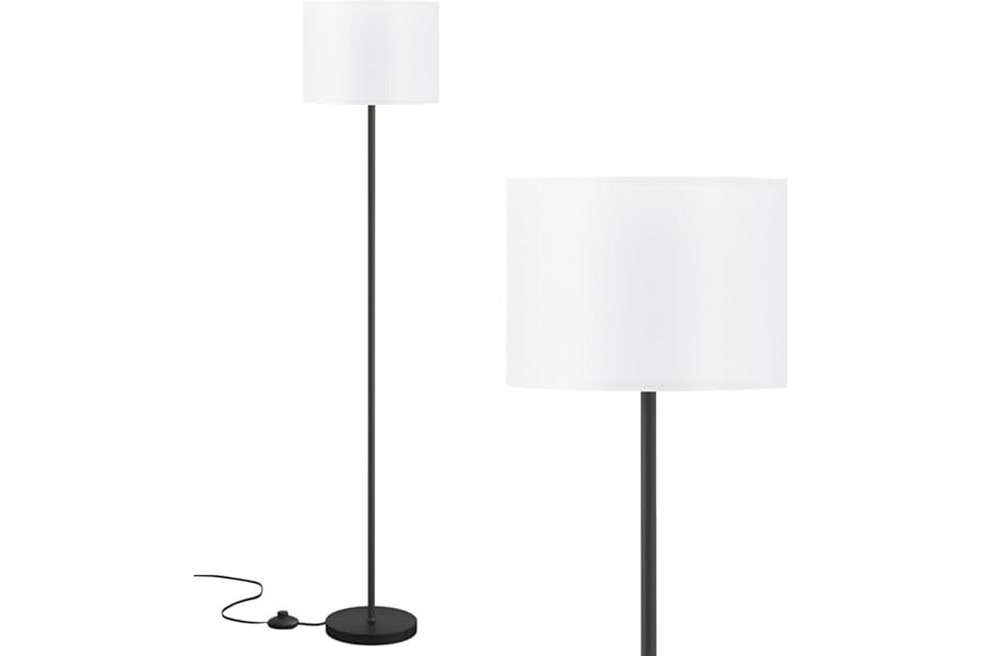 Modern Floor Lamp Simple Design with White Shade & Foot Pedal Switch | 60" Black Floor Lamp(Without Bulb), Tall Lamps for Living Room Bedroom Office Dining Room Kitchen
