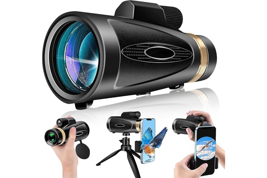Monocular Telescope 80x100 HD Monoculars for Adults with Tripod & Phone Adapter, Monoculars for Stargazing Camping HikingTravel-Black