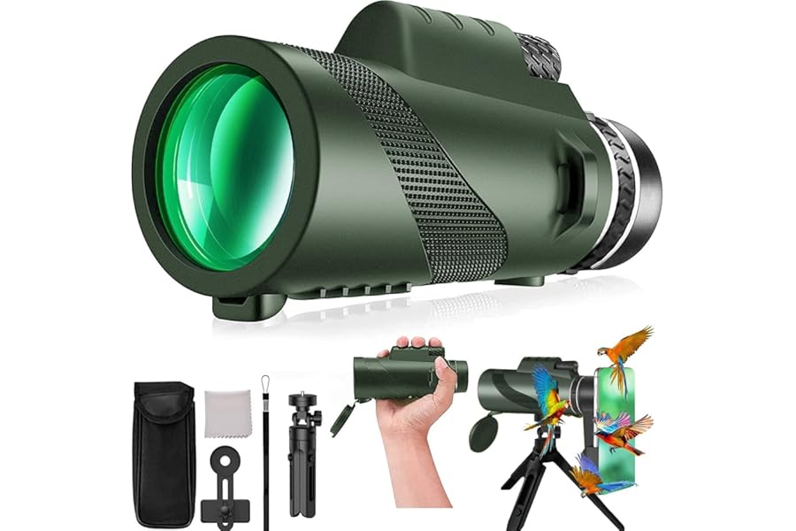 Monocular-Telescope 80x100 High Powered Monoculars High Definition for Adults High Powered with HD BAK4 Prism Smartphone Adapter Telescope Hunting Wildlife Bird Watching Travel Camping Hiking-Green