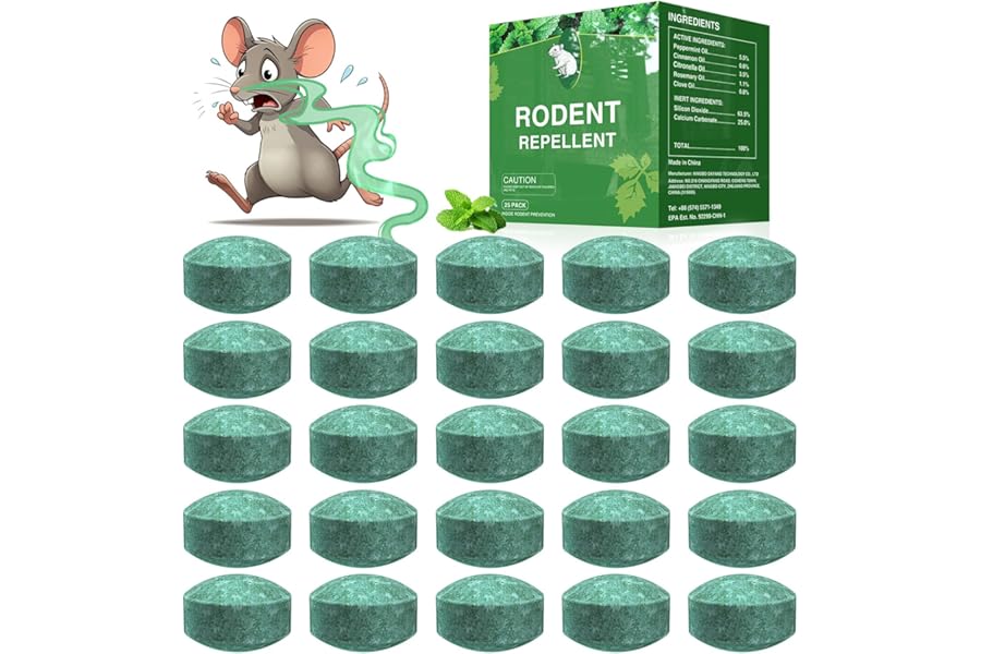 Mouse Rodent Repellent,25 Pack Peppermint Oil Mouse Traps for Rat Mice, Ant, Roach, Spider, Squirrel, Nature Mouse Deterrent for Indoor Outdoor Use, for Garden & Home, Family & Pet Safe 02
