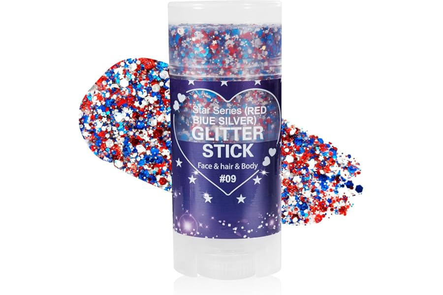 Mysense Patriotic Red White and Blue Body Glitter Stick,4th of July Accessories,Sparkling Face Hair Glitter for 4th of July Outfits Women Kids,American Flag Makeup for Independence Day 250 Anniversary
