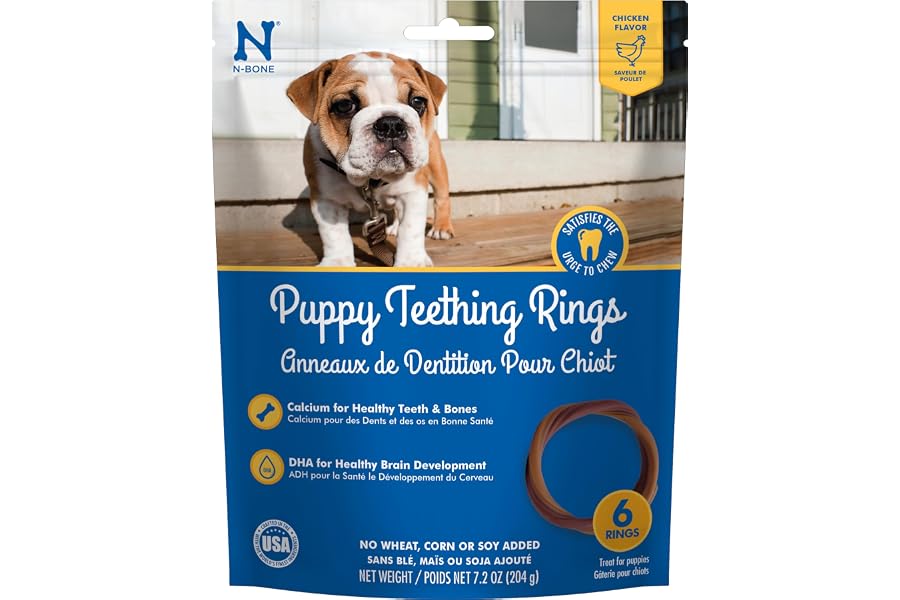 N-Bone Puppy Teething Rings, Chicken Flavor, Natural Puppy Teething Chews & Chew Treats, Helps Soothe Teething Gums, Calcium Enriched, 6 Rings