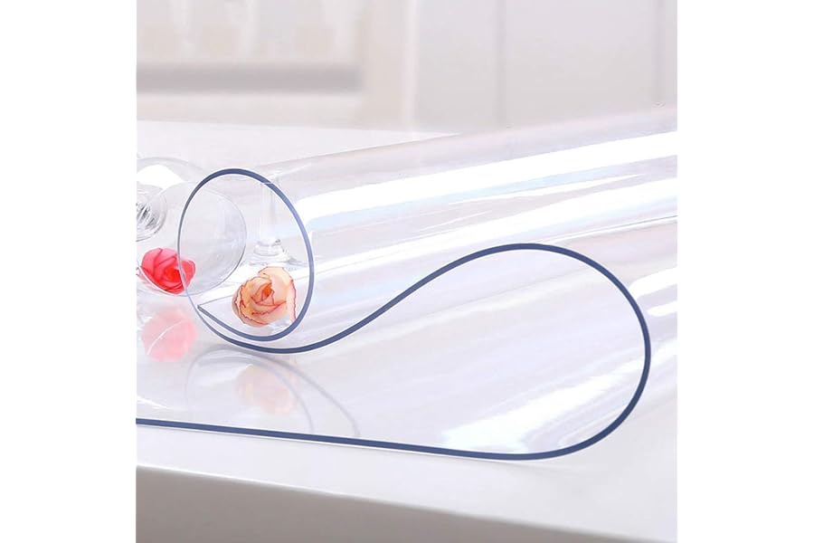 NECAUX Clear PVC Table Cover Protector 24 x 48 Inch 1.5mm Thick | Rectangular Oil Proof Water Resistant Crystal Soft Plastic Tabletop Cover Placemat Pad for Bench Console Table Media Stand