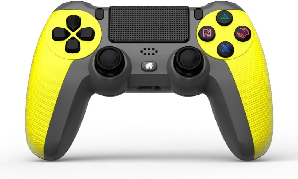NK Mando para PS4 / PS3 / PC/Móvil Inalámbrico - Wireless Controller con 2-Shock, Función Detección 6 ejes, Luz LED, Panel Táctil, Entrada para Auriculares, Cable de Carga incluido - Amarillo