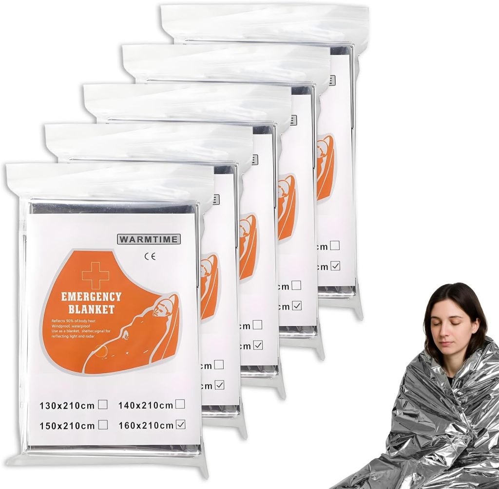 NXPUXP Lot de 5 Couvertures de Survie,Couvertures Thermiques d'urgence Indéchirable & Imperméable,Couverture Survie Or/Argent,210x160cm-B