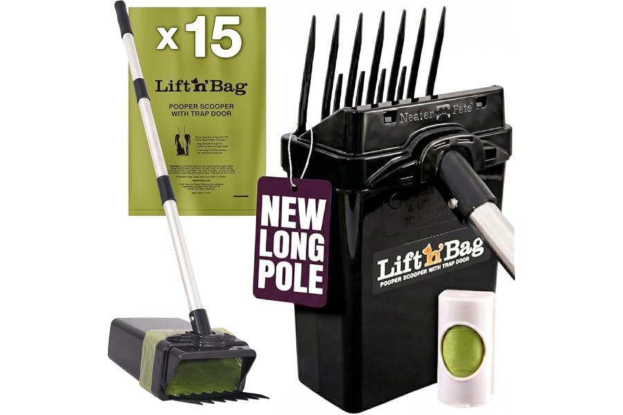 Neater Pet Brands Lift N’ Bag 2.0 Dog Pooper Scooper with Bag Attachment & 31" Pole for Small to Large Dogs, New Longer Pole,