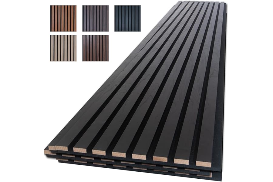 NeatiEase Wood Slat Wall Panels, 4-Piece 96" x 12.6", Soundproof & Noise Cancelling, Acoustic Wall Panels (Black)