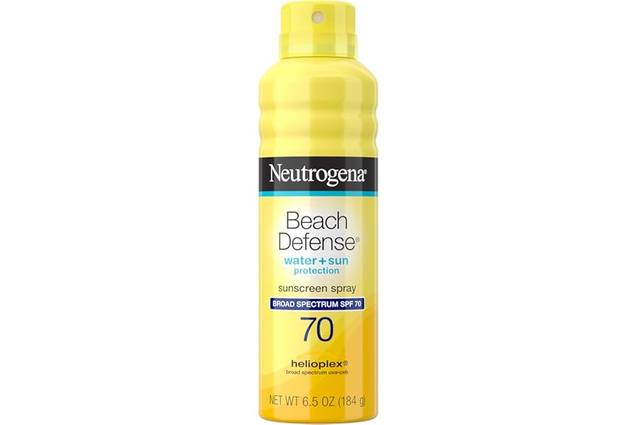Neutrogena Beach Defense Sunscreen Spray SPF 70 Broad Spectrum UVA UVB Protection Lightweight Water Resistant up to 80 Minutes Beach-Strength Sun Protection for Whole Family, 6.5 oz