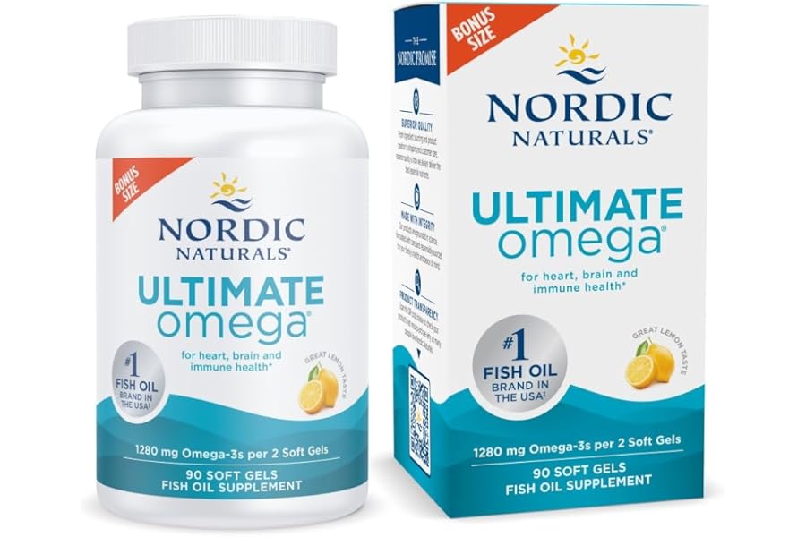 Nordic Naturals Ultimate Omega, Lemon Flavor - 90 Soft Gels - 1280 mg Omega-3 - High-Potency Omega-3 Fish Oil Supplement with EPA & DHA - Promotes Brain & Heart Health - Non-GMO - 45 Servings