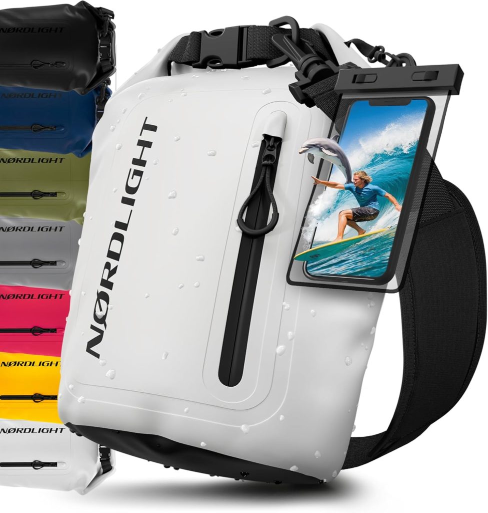 Nordlight Dry Bag Waterdichte Tas met Telefoonhoes + Roll-Top, Schouderriem | Drybag Waterdichte Rugzak Waterdichte Pakzak Packsack Duffeltas Wetbag | Zwemmen Strand SUP Kanoën - Roze, 10 Liter