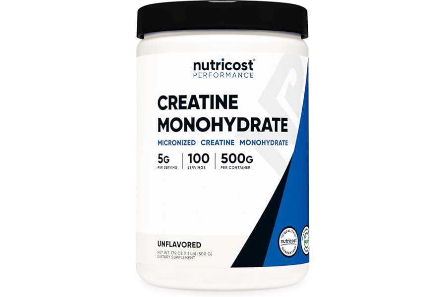 Nutricost Creatine Monohydrate Micronized Powder 500G, 5000mg Per Serv (5g) - 100 Servings, 17.9 Oz