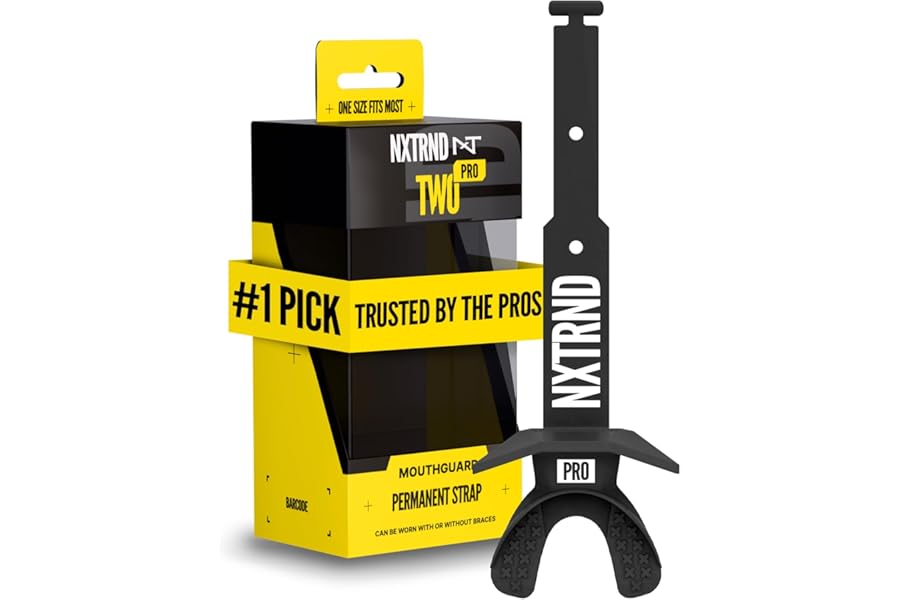Nxtrnd Two Pro Football Mouth Guard, Permanent Strap, Fits Adult & Youth (Black)