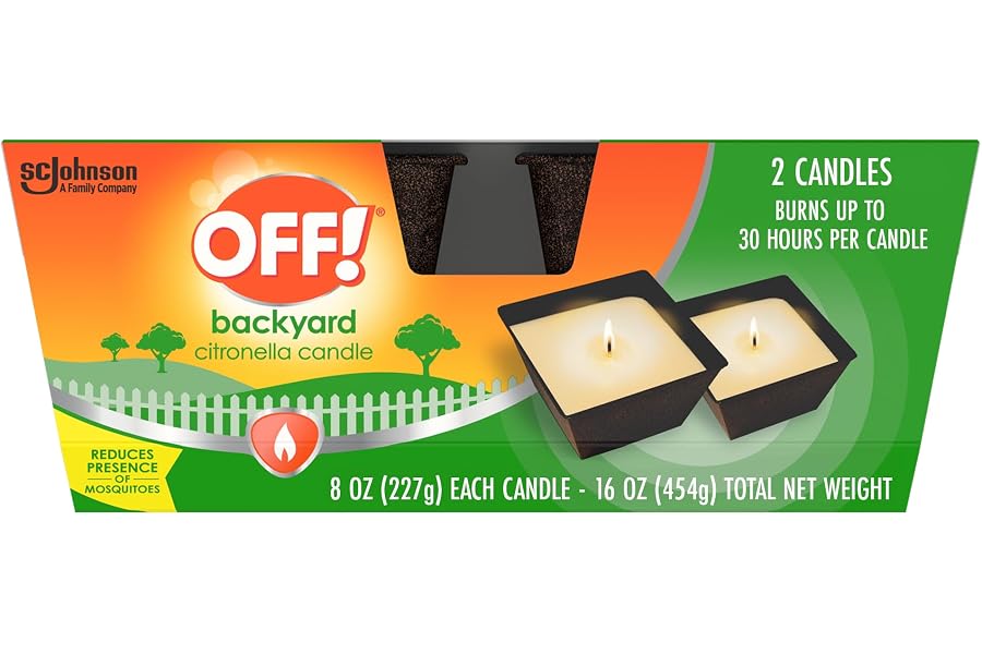 OFF! Backyard Citronella Scented Candle, Ambiance Enhancing Centerpiece, Burns for up to 25 Hours, 8 oz (Pack of 2)