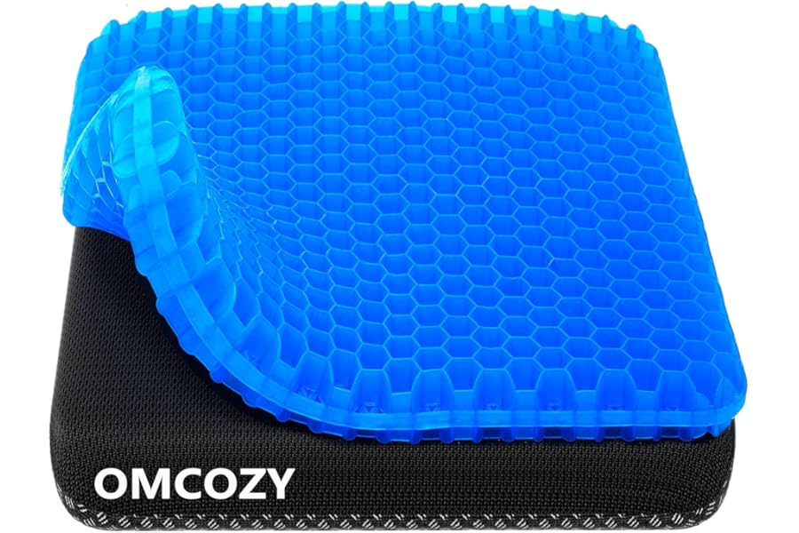 OMCOZY Gel Seat Cushion, Cooling Cushion (Super Large & Thick), Breathable Honeycomb Design Absorbs Pressure Points Seat Cushion, Gel Cushion for Office Chair, Home Car seat Cushion for Wheelchair