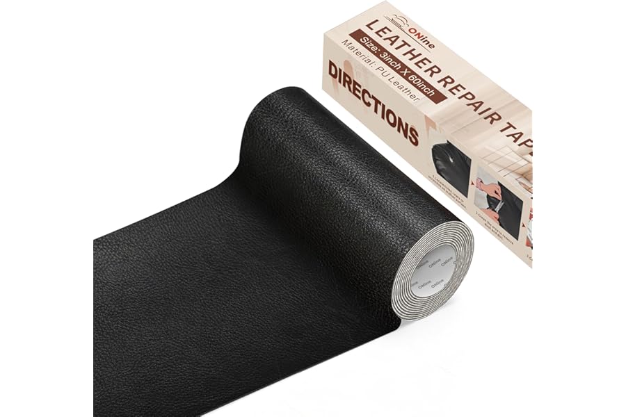 ONine Leather Repair Tape,Self Adhesive Leather Repair Patch,Leather Patches for Furniture,Sofa,Car Seats,Office Chair. Vinyl Repair Kit 3x60in (Black)