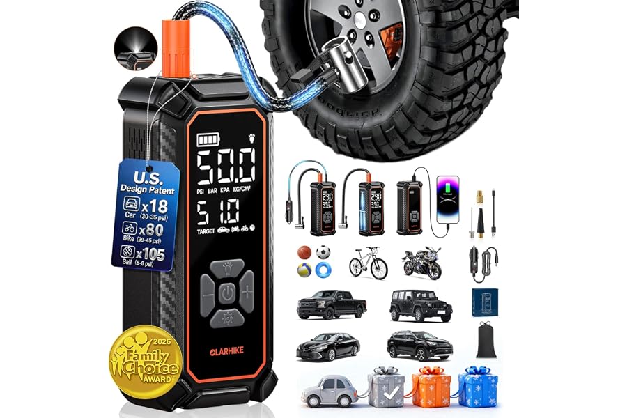 OlarHike Tire Inflator Portable Air Compressor, Dual Power-6000mAh & 12V DC | Lightning-Fast Inflation, Auto Shut-off, Cordle