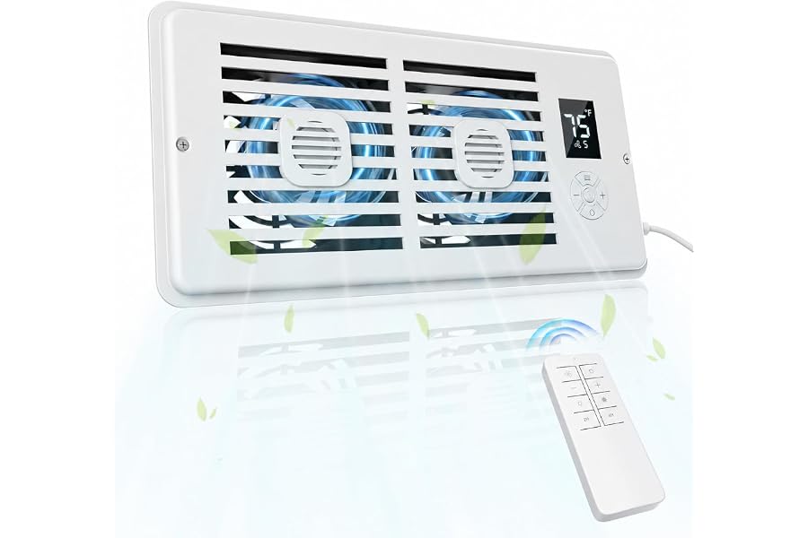 Orabriz AC Vent Booster Fan 4" x 10" Register, Quiet 10-Speed Air Booster with Thermostat Control, Remote & LCD Display, Aroma Pad Slot, Improves Airflow for Small Rooms