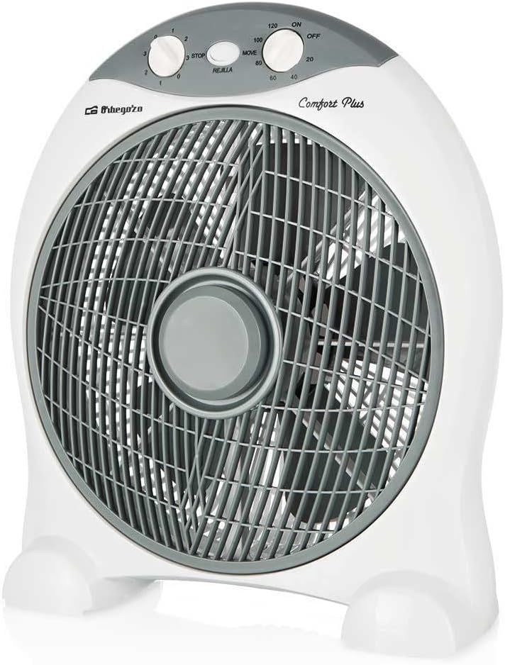 Orbegozo BF 1030, Ventilador de suelo, 45 W, 3 velocidades de ventilación, temporizador hasta 2 horas, dispositivo de seguridad antivuelco, asa para transporte, 30 cm diámetro, color blanco